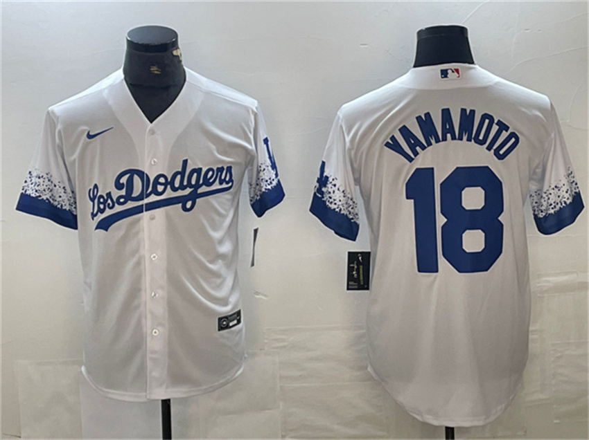 Men's White Los Angeles Dodgers #18 Yoshinobu Yamamoto City Connect Cool Base Stitched Jersey